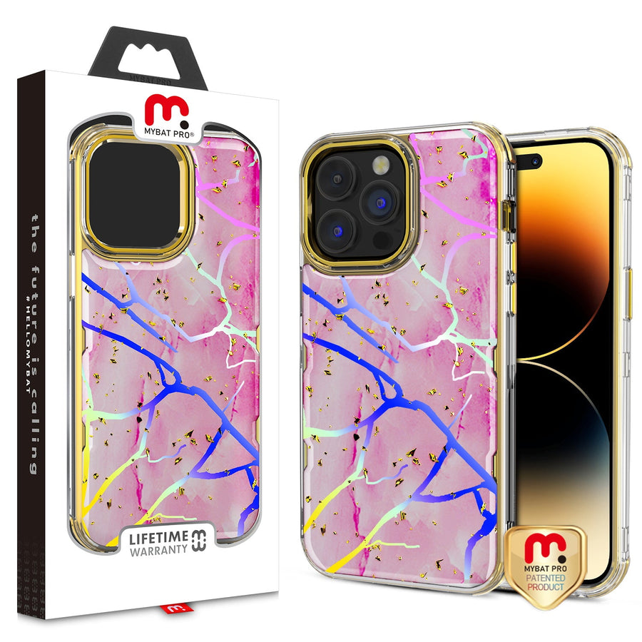 MyBat Pro TUFF Kleer Hybrid Case for Apple iPhone 14 Pro - Pink Marbling / Electroplating Gold