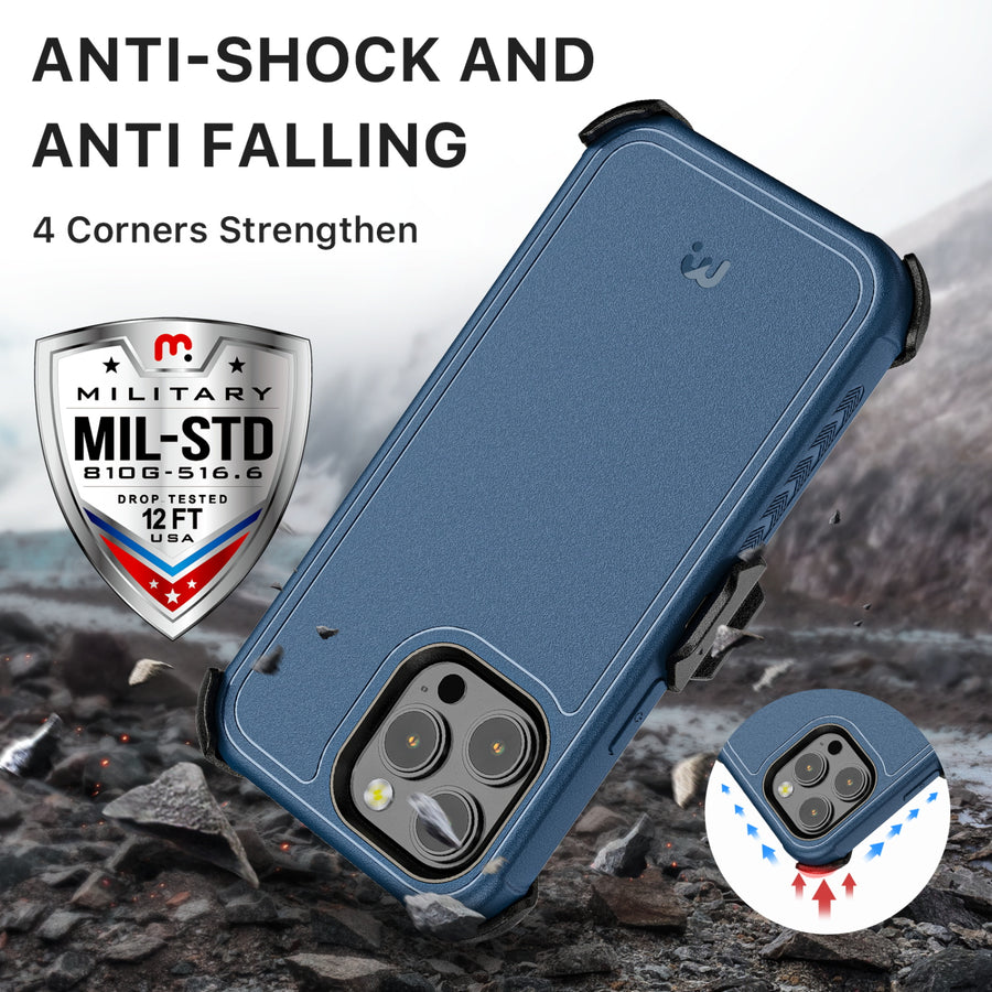 MyBat Pro Antimicrobial Maverick Series Case with Holster and Tempered Glass for Apple iPhone 14 Pro Max - Blue / Black - RIP14PMCS3NXS002-4.JPG