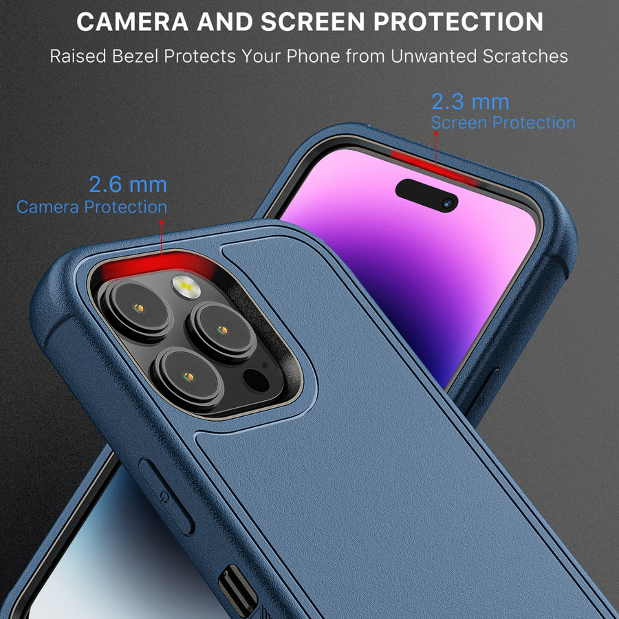 MyBat Pro Antimicrobial Maverick Series Case with Holster and Tempered Glass for Apple iPhone 14 Pro Max - Blue / Black - RIP14PMCS3NXS002-5.JPG