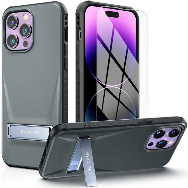 MyBat Pro Beyonder Series Case with Tempered Glass with Kickstand for Apple iPhone 14 Pro Max - Gray - RIP14PMCSAMBS003-2.jpg