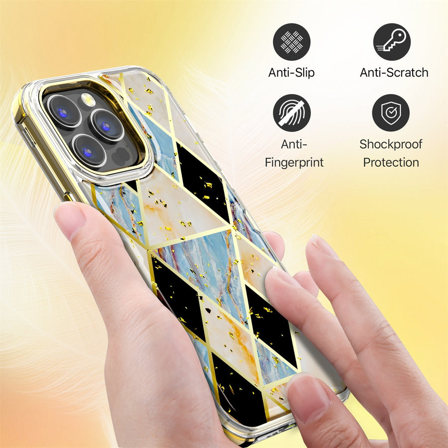 MyBat Pro TUFF Kleer Hybrid Case for Apple iPhone 14 Pro Max - Electroplated Blue Marble / Electroplating Gold - RIP14PMCSE4TM254-3.jpg