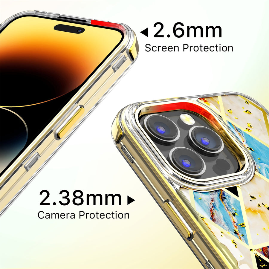 MyBat Pro TUFF Kleer Hybrid Case for Apple iPhone 14 Pro Max - Electroplated Blue Marble / Electroplating Gold - RIP14PMCSE4TM254-8.jpg