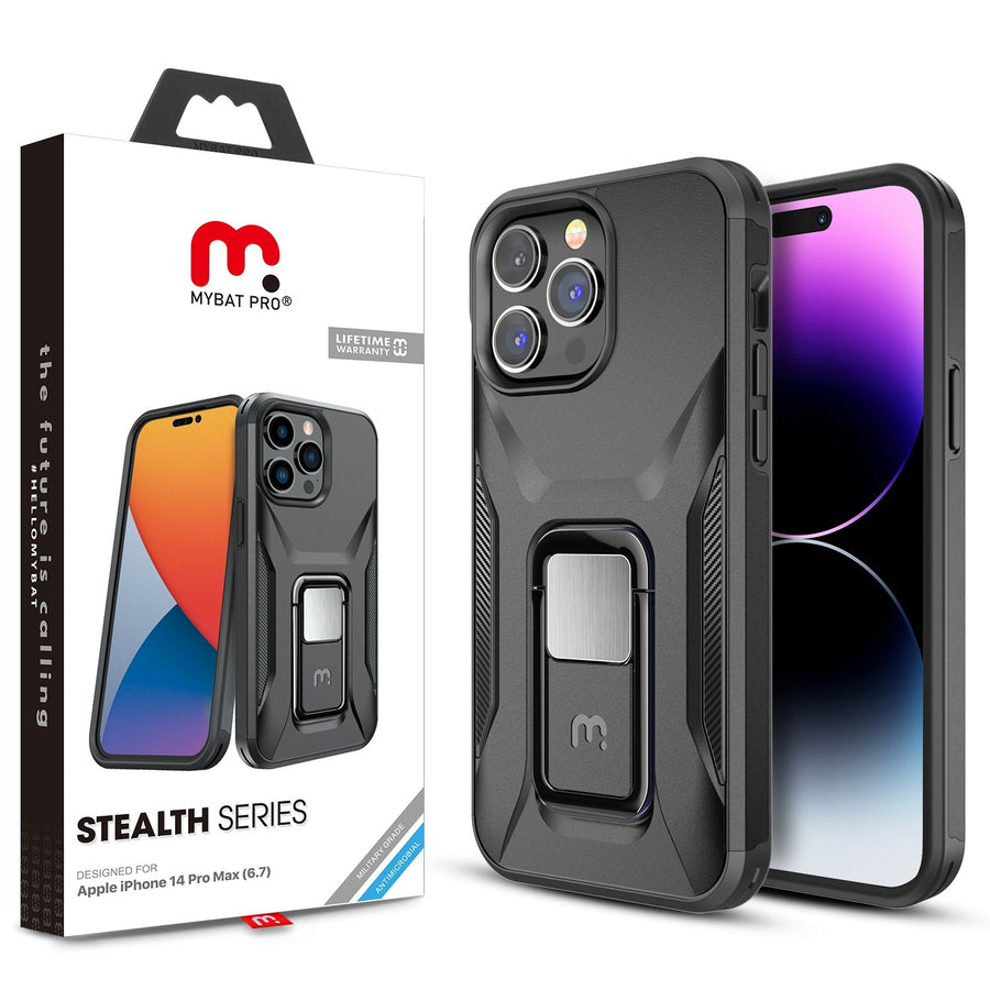 MyBat Pro Antimicrobial Stealth Series (with Stand) for Apple iPhone 14 Pro Max - Black / Black