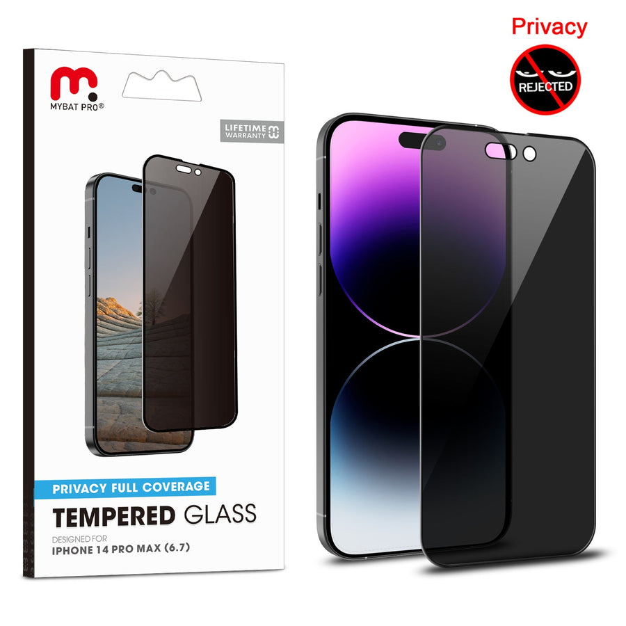 MyBat Pro Privacy Full Coverage Tempered Glass Screen Protector for Apple iPhone 14 Pro Max - Black