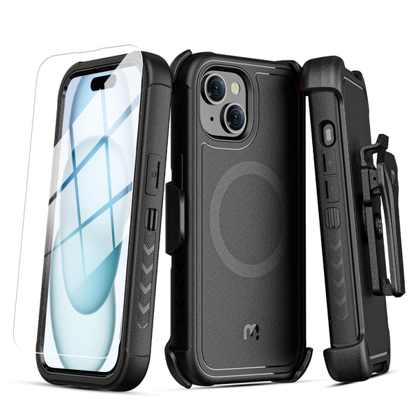 MyBat Pro Maverick Series MagSafe Case w/ Holster and Tempered Glass for Apple iPhone 15 - Black - RIP15CS3NXMS001-2.jpg
