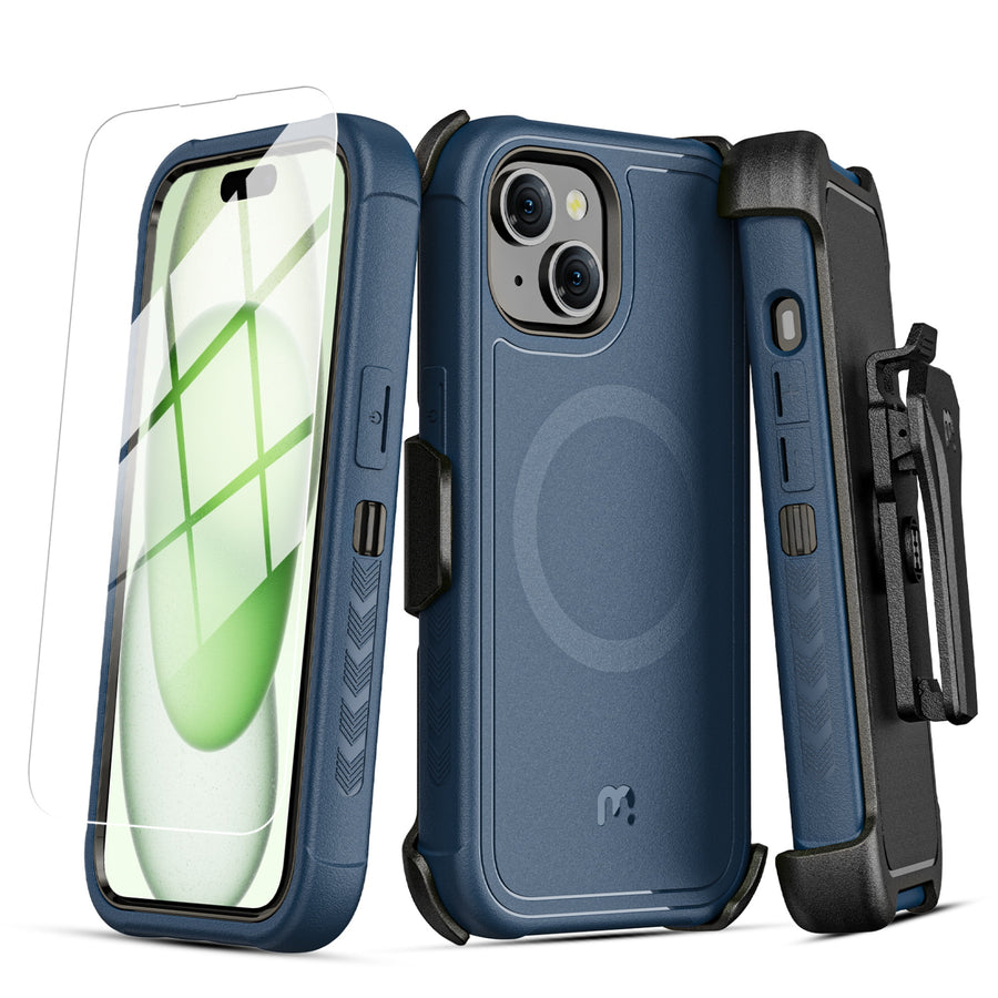 MyBat Pro Maverick Series MagSafe Case w/ Holster and Tempered Glass for Apple iPhone 15 Plus - Blue - RIP15MCS3NXMS002-1.JPG