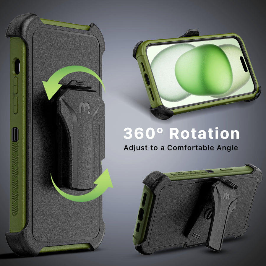 MyBat Pro Maverick Series MagSafe Case w/ Holster and Tempered Glass for Apple iPhone 15 Plus - Army Green - RIP15MCS3NXMS004-7.jpg