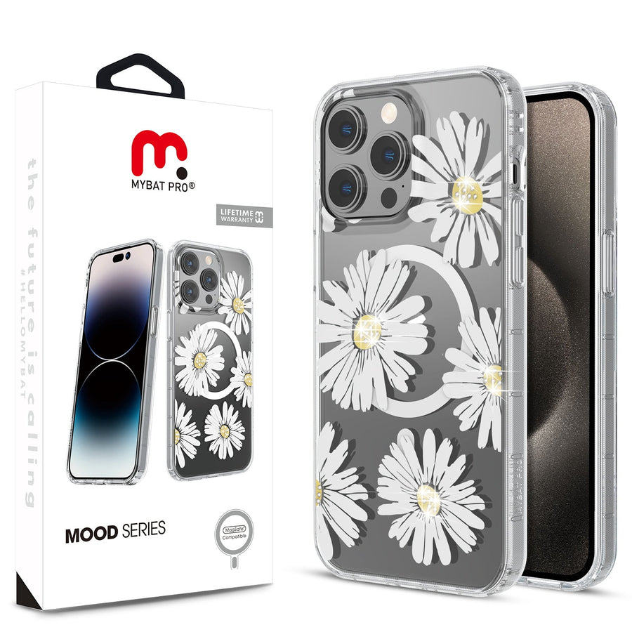 MyBat Pro Mood Series MagSafe Case (with Diamonds) for Apple iPhone 15 Pro - Happy Daisies