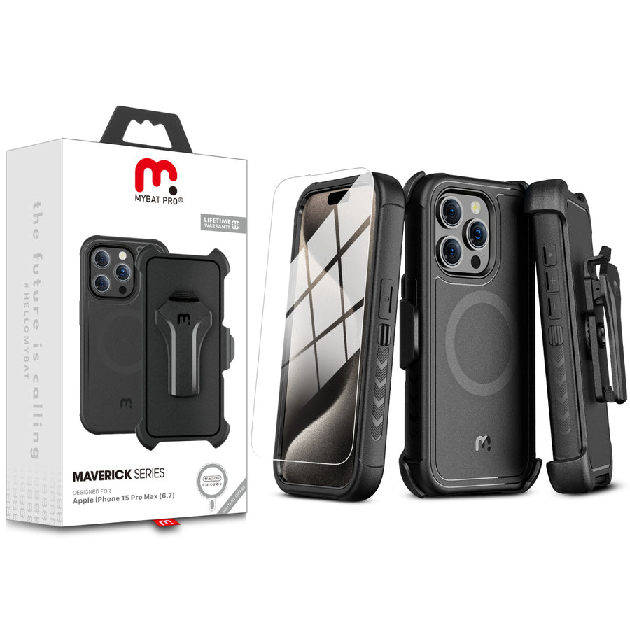 MyBat Pro Maverick Series MagSafe Case w/ Holster and Tempered Glass for Apple iPhone 15 Pro Max - Black - RIP15PMCS3NXMS001-1.jpg