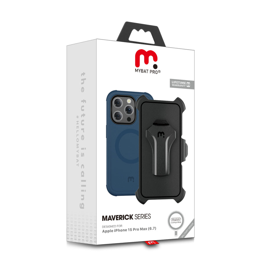 MyBat Pro Maverick Series MagSafe Case w/ Holster and Tempered Glass for Apple iPhone 15 Pro Max - Blue - RIP15PMCS3NXMS002-10.JPG