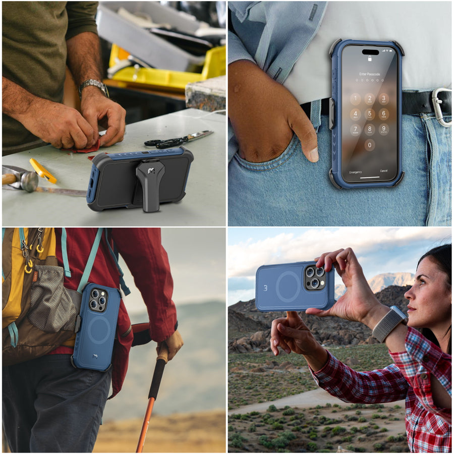 MyBat Pro Maverick Series MagSafe Case w/ Holster and Tempered Glass for Apple iPhone 15 Pro Max - Blue - RIP15PMCS3NXMS002-7.JPG