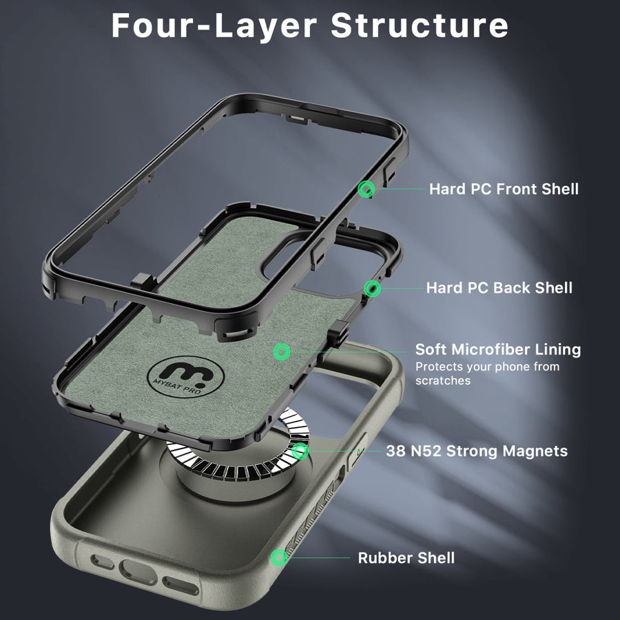 MyBat Pro Maverick Series MagSafe Case w/ Holster and Tempered Glass for Apple iPhone 15 Pro Max - Grey - RIP15PMCS3NXMS005-5.jpg