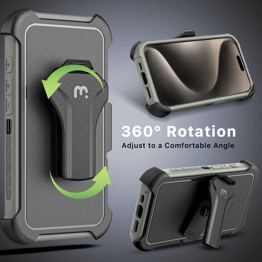 MyBat Pro Maverick Series MagSafe Case w/ Holster and Tempered Glass for Apple iPhone 15 Pro Max - Grey - RIP15PMCS3NXMS005-7.jpg