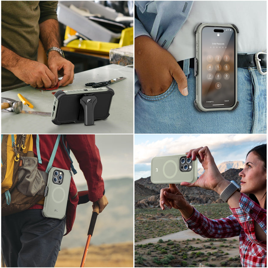 MyBat Pro Maverick Series MagSafe Case w/ Holster and Tempered Glass for Apple iPhone 15 Pro Max - Grey - RIP15PMCS3NXMS005-8.jpg
