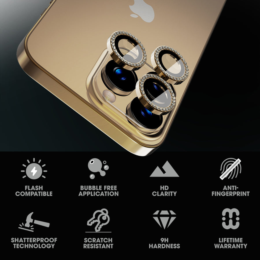 MyBat Pro Tempered Glass GlamCam Lens Protector for Apple iPhone 15 Pro Max / 15 Pro - Gold - RIP15PMSCLE202-4.jpg