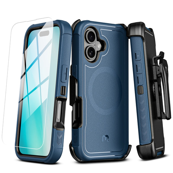 MyBat Pro Maverick Series MagSafe Case w/ Holster and Tempered Glass for Apple iPhone 16 - Blue - RIP16CS3NXMS002-2.jpg