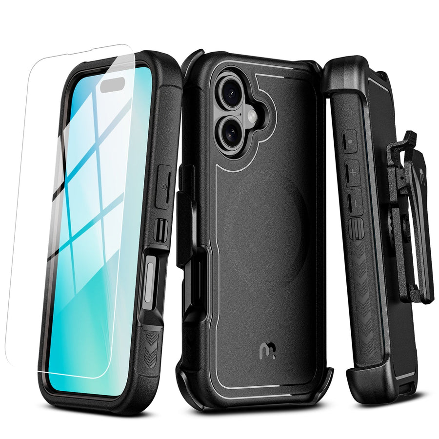 MyBat Pro Maverick Series MagSafe Case w/ Holster and Tempered Glass for Apple iPhone 16 Plus - Black