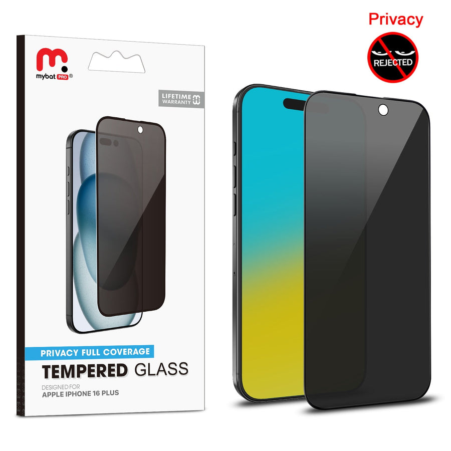 MyBat Pro Privacy Full Coverage Tempered Glass Screen Protector for Apple iPhone 16 Plus - Black
