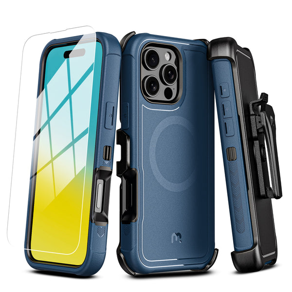 MyBat Pro Maverick Series MagSafe Case w/ Holster and Tempered Glass for Apple iPhone 16 Pro - Blue - RIP16PCS3NXMS002-2.jpg