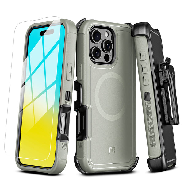 MyBat Pro Maverick Series MagSafe Case w/ Holster and Tempered Glass for Apple iPhone 16 Pro - Grey - RIP16PCS3NXMS005-2.jpg