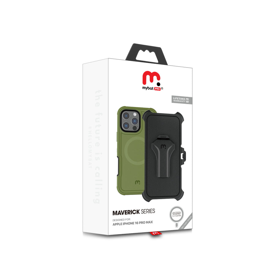 MyBat Pro Maverick Series MagSafe Case w/ Holster and Tempered Glass for Apple iPhone 16 Pro Max - Army Green - RIP16PMCS3NXMS004-10.jpg