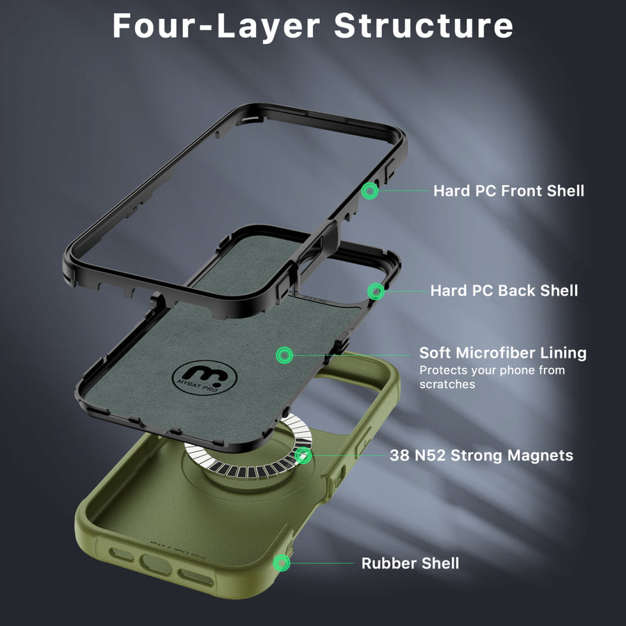 MyBat Pro Maverick Series MagSafe Case w/ Holster and Tempered Glass for Apple iPhone 16 Pro Max - Army Green - RIP16PMCS3NXMS004-5.jpg