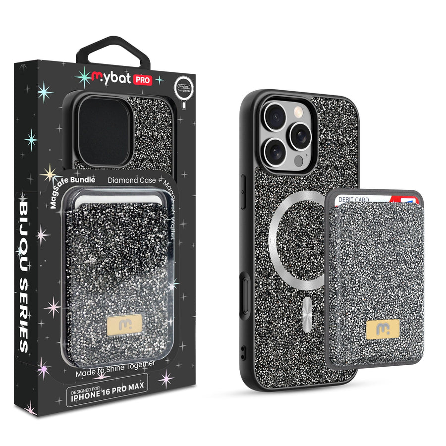 MyBat Pro Bijou Series MagSafe Bundle with Diamond Case + MagStash Wallet for Apple iPhone 16 Pro Max - Graphite Smoke