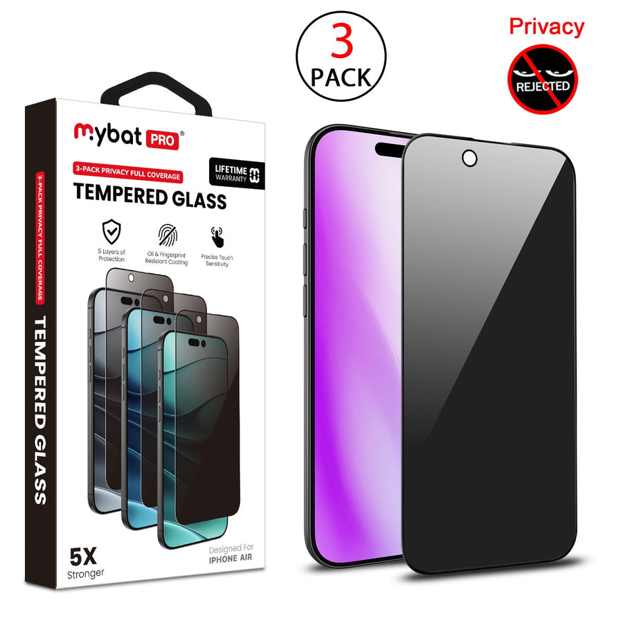 MyBat Pro Privacy Full Coverage Tempered Glass Screen Protector (3-pack) for Apple iPhone Air - Black