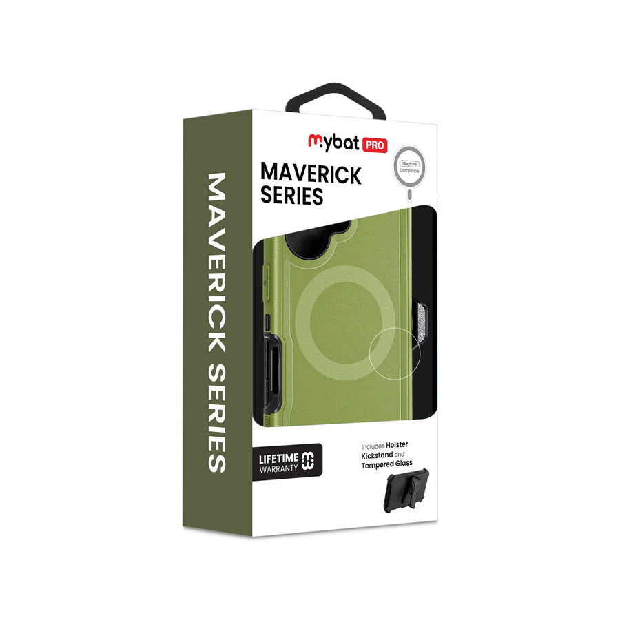 MyBat Pro Maverick Series MagSafe Case w/ Holster and Tempered Glass for Apple iPhone 17 - Army Green