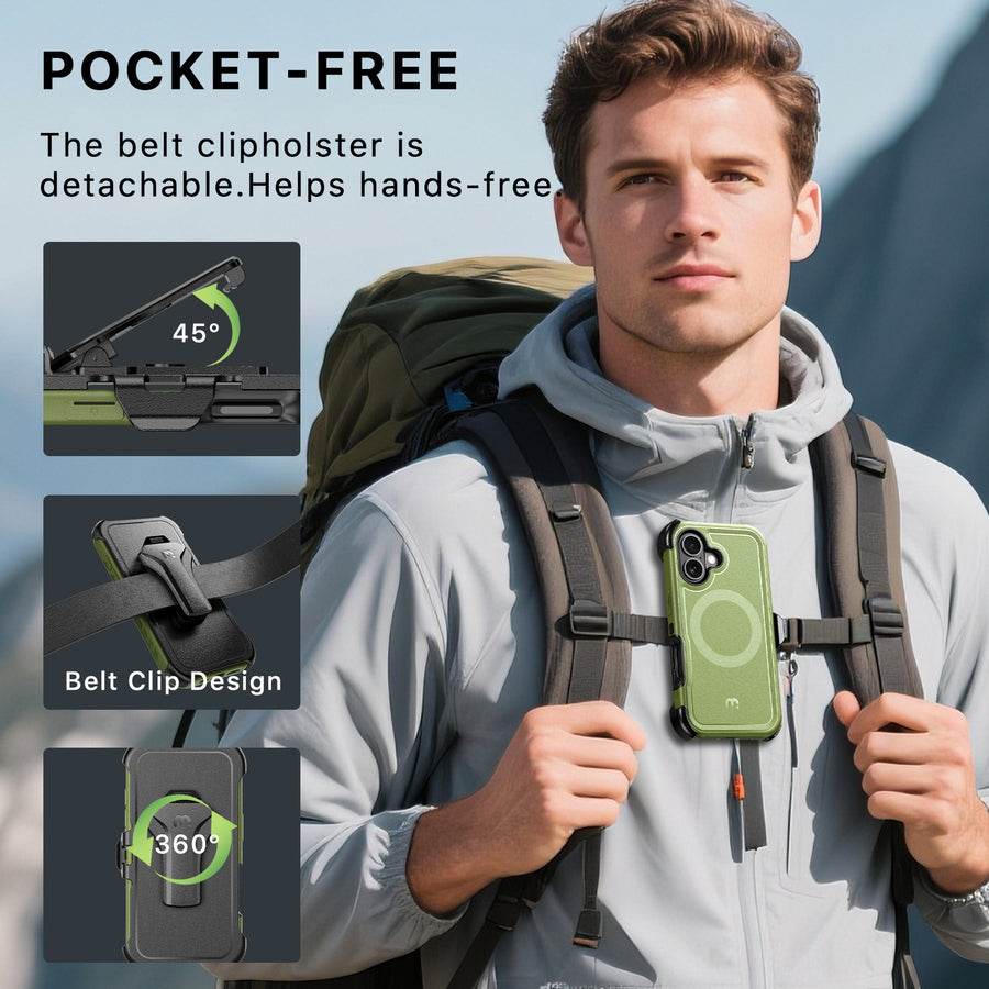 MyBat Pro Maverick Series MagSafe Case w/ Holster and Tempered Glass for Apple iPhone 17 - Army Green - RIP17CS3NXMS004-5.jpg