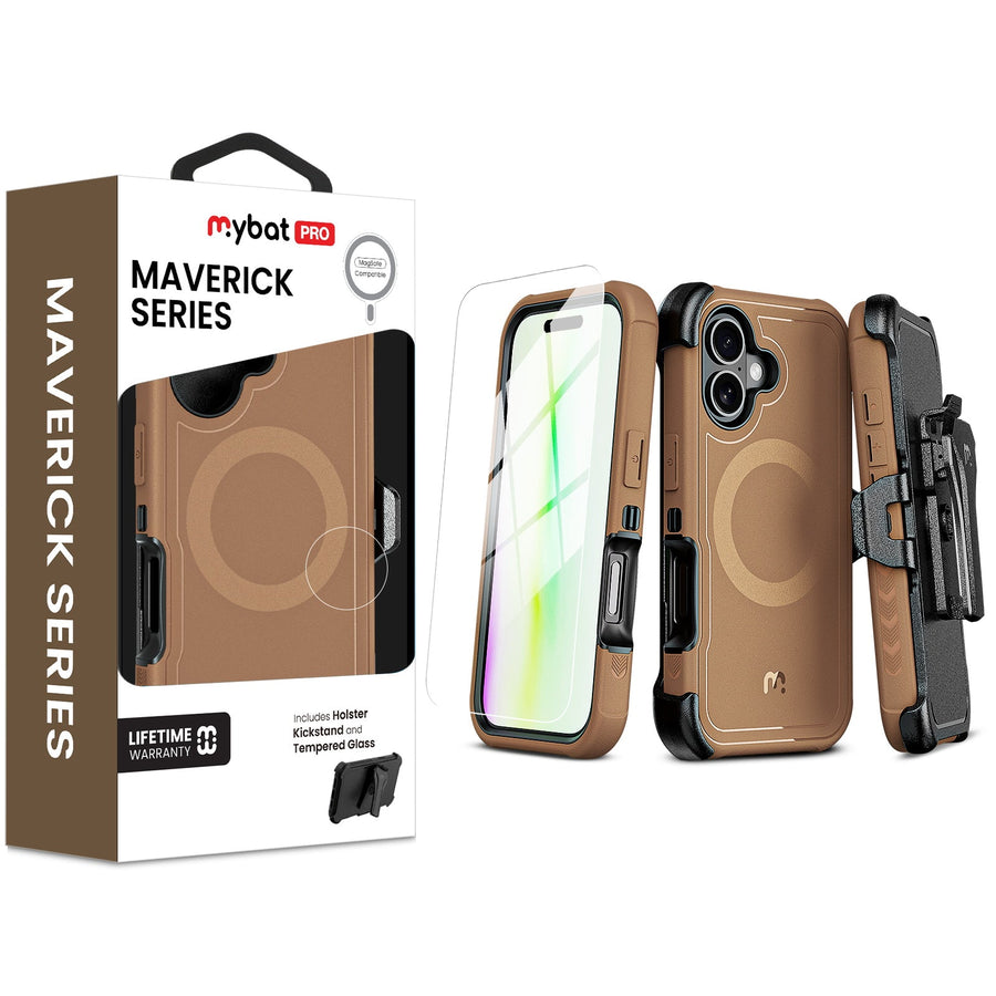 MyBat Pro Maverick Series MagSafe Case w/ Holster and Tempered Glass for Apple iPhone 17 - Brown - RIP17CS3NXMS006-1.jpg