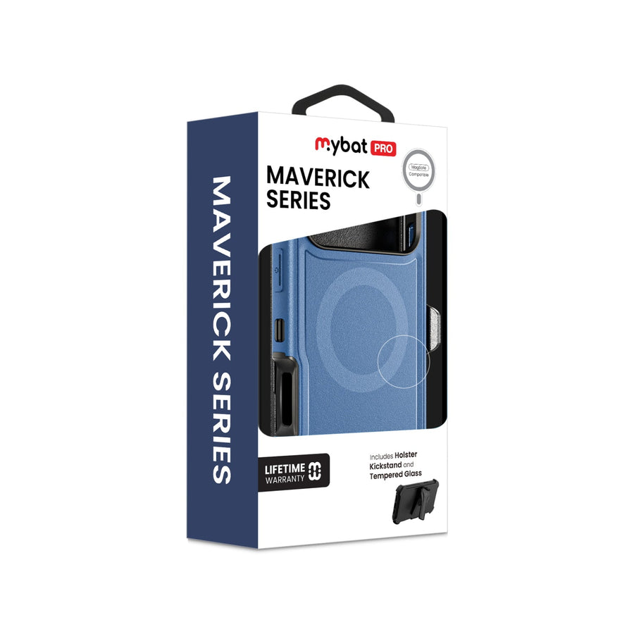 MyBat Pro Maverick Series MagSafe Case w/ Holster and Tempered Glass for Apple iPhone 17 Pro Max - Blue
