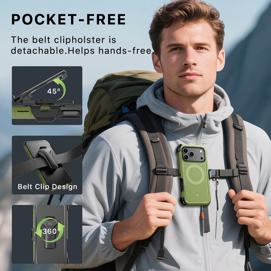 MyBat Pro Maverick Series MagSafe Case w/ Holster and Tempered Glass for Apple iPhone 17 Pro Max - Army Green - RIP17PMCS3NXMS004-5.jpg