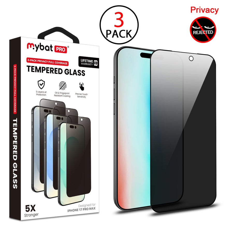 MyBat Pro Privacy Full Coverage Tempered Glass Screen Protector (3-pack) for Apple iPhone 17 Pro Max - Black