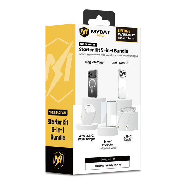 MyBat Pro iPhone 18 Pro / 17 Pro Bundle #1 - Clear Case / White Charger + Cable - RIP18P5IN1BDL001-1.JPG