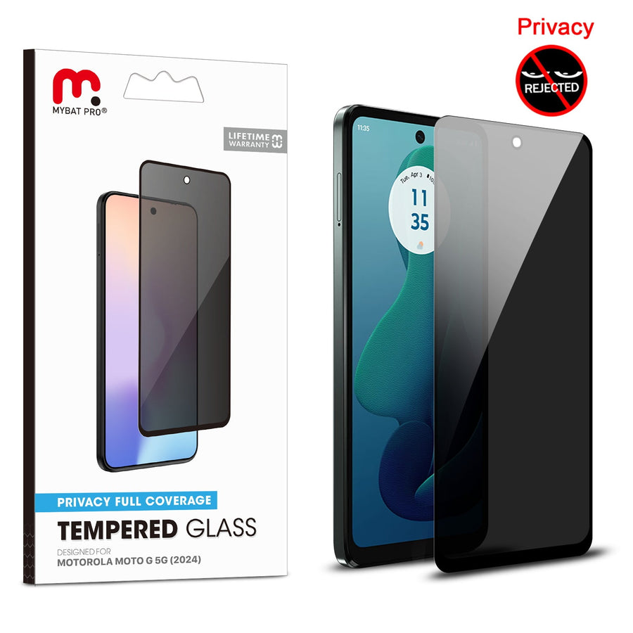 MyBat Pro Privacy Full Coverage Tempered Glass Screen Protector for Motorola Moto G 5G (2024) - Black