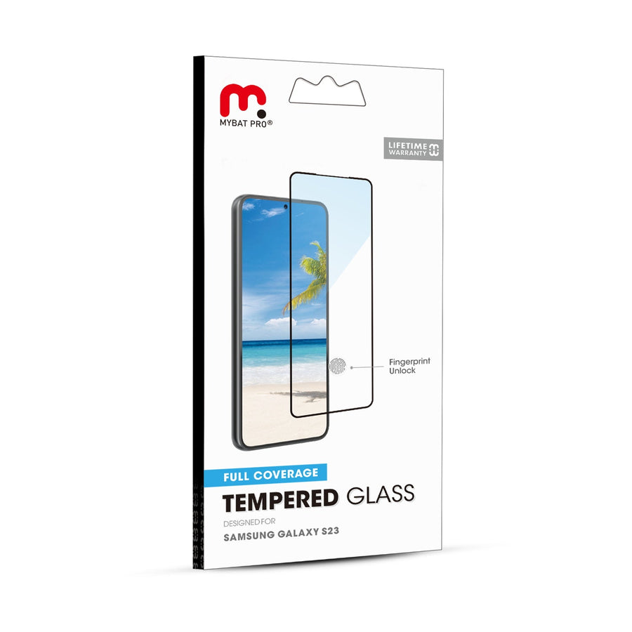 MyBat Pro Full Coverage Tempered Glass Screen Protector (Fingerprint Unlock) for Samsung Galaxy S23 - Black