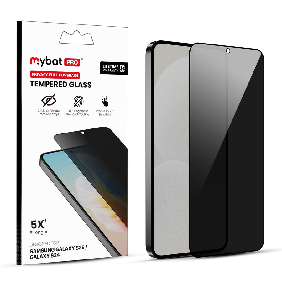 MyBat Pro Privacy Full Coverage Tempered Glass Screen Protector (Fingerprint Unlock) for Samsung Galaxy S25 / Galaxy S24 - Black