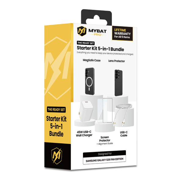 MyBat Pro Samsung Galaxy S26 Fan Edition Bundle #1 - Clear Case / White Charger + Cable - RSS26FE5IN1BDL001-1.JPG
