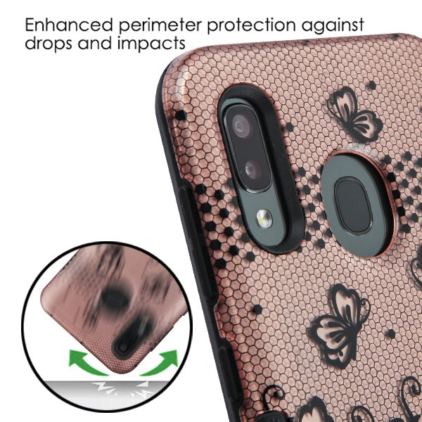 MyBat TUFF Subs Series Case for Samsung Galaxy A20 - Black Lace Flowers (2D Rose Gold) / Black - SAMA20HPCTUFFSB2D002-4.jpg