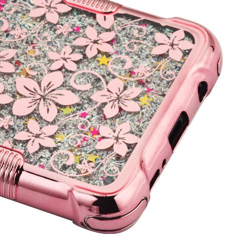 MyBat TUFF Quicksand Glitter Lite Hybrid Protector Cover for Samsung Galaxy S9 Plus - Rose Gold Electroplating / Hibiscus Flower / Silver Flowing Sparkles - SAMS9PLUSHPCTUFFQGLCH103WP-4.jpg