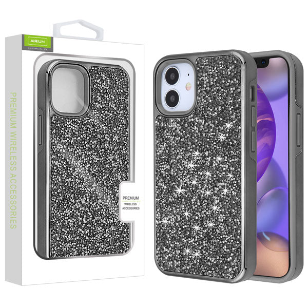 Airium Encrusted Rhinestones Hybrid Case for Apple iPhone 12 mini - Electroplated Gun Metal / Iron Gray - UIP12CSFSSD101-1.jpg