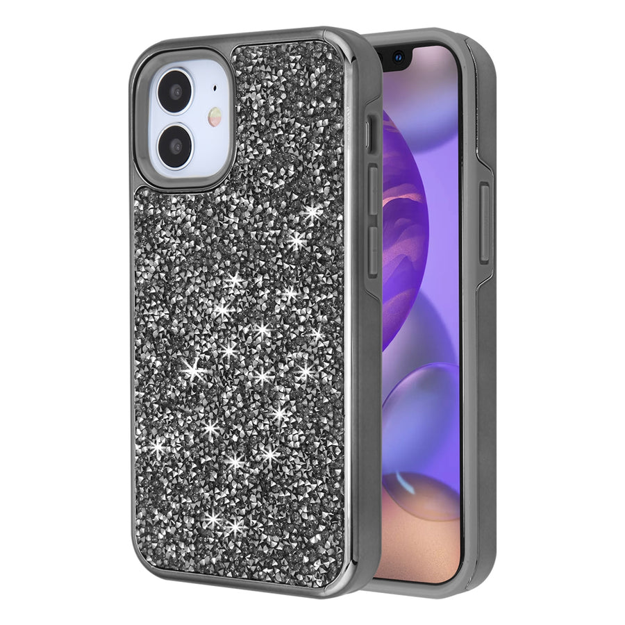 Airium Encrusted Rhinestones Hybrid Case for Apple iPhone 12 mini - Electroplated Gun Metal / Iron Gray - UIP12CSFSSD101-2.jpg