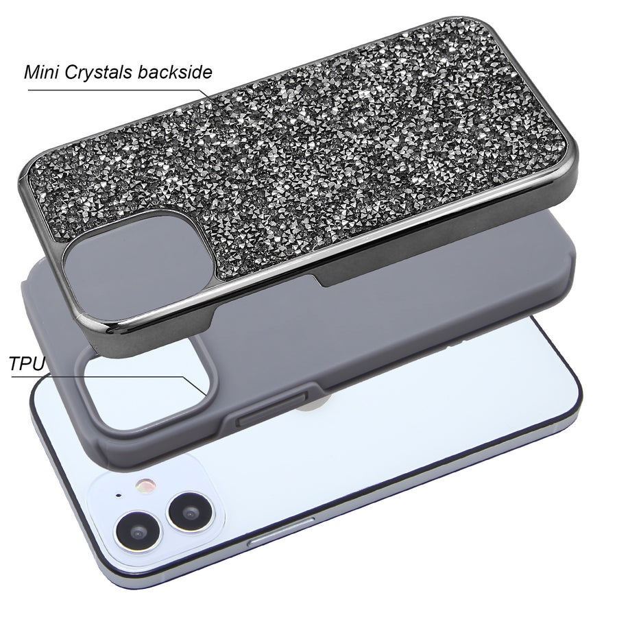 Airium Encrusted Rhinestones Hybrid Case for Apple iPhone 12 mini - Electroplated Gun Metal / Iron Gray - UIP12CSFSSD101-6.jpg