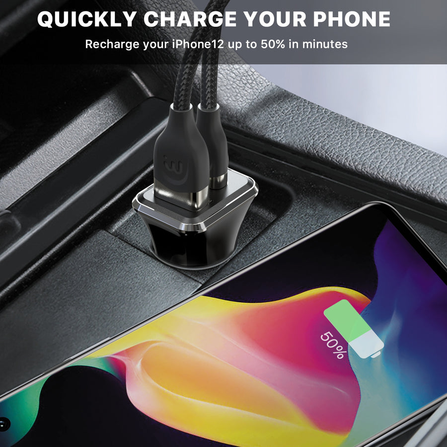 MyBat Fast Charging Car Charger with Dual Port USB-A QC3.0 and USB-C Power Delivery (20W) - Black - USBCHAGCARAD30-6.jpg