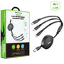 AmpNergy PowerLines 3-in-1 Retractable Charging Cable - 4FT - Black