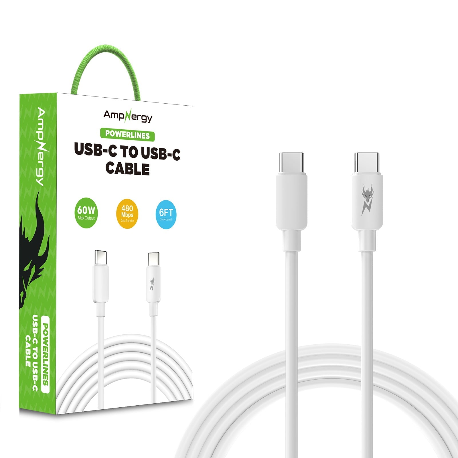 AmpNergy PowerLines USB-C to USB-C Cable - 6FT - White