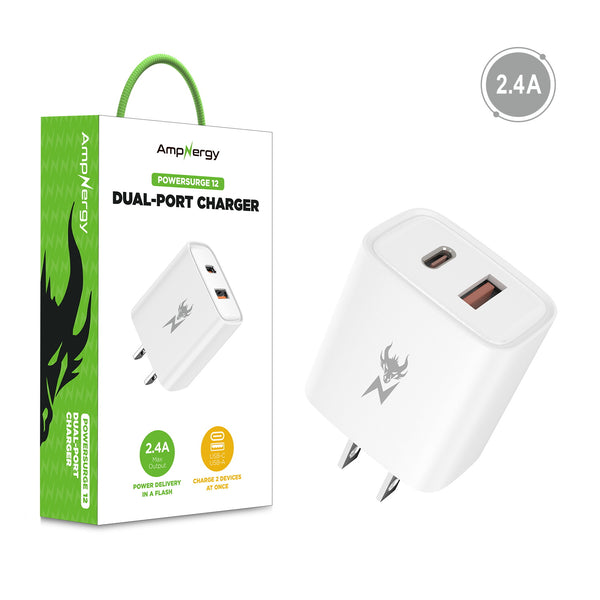 AmpNergy PowerSurge 12W Dual-Port Wall Charger (USB-C + USB-A) - White - ACGTRAC30PW-1.jpg