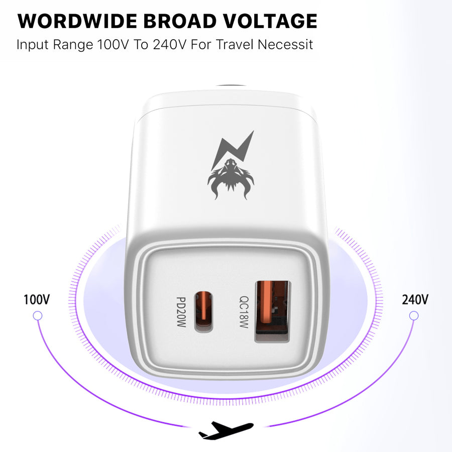 AmpNergy PowerSurge 20W Fast Dual-Port Charger w/ Foldable Plug - White - ACGTRAC31PW-5.jpg