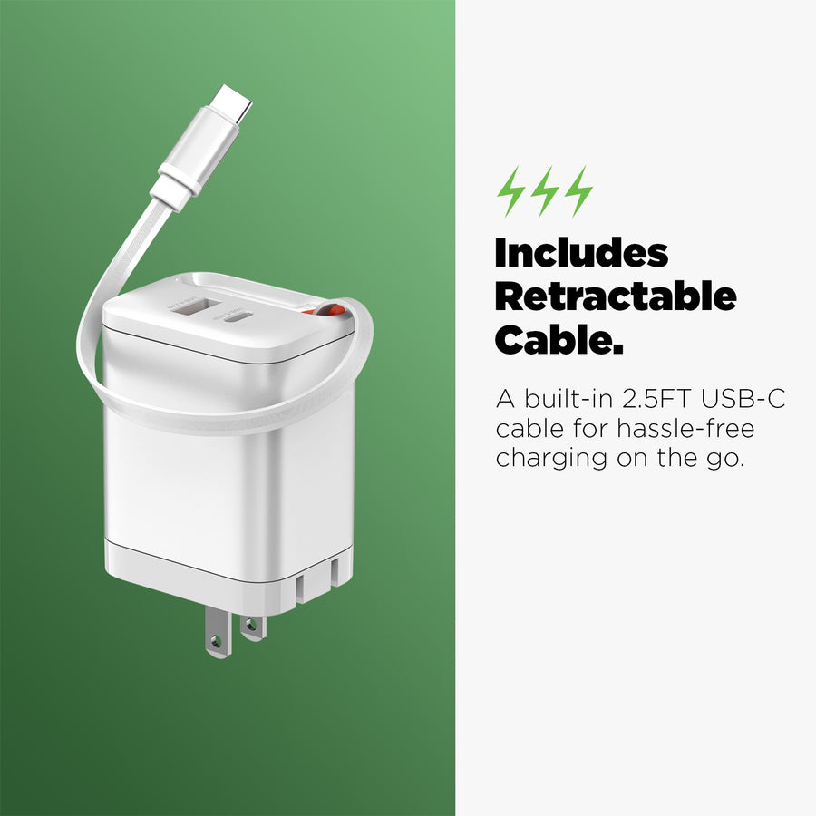 AmpNergy PowerSurge 40W+ Dual-Port GaN Charger with Retractable USB-C Cable - White - ACGTRAC32PW-11.jpg